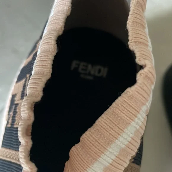 Fendi authentic knit sock pink brown logo sneaker trainer flats sz 38.5 - Picture 4 of 12